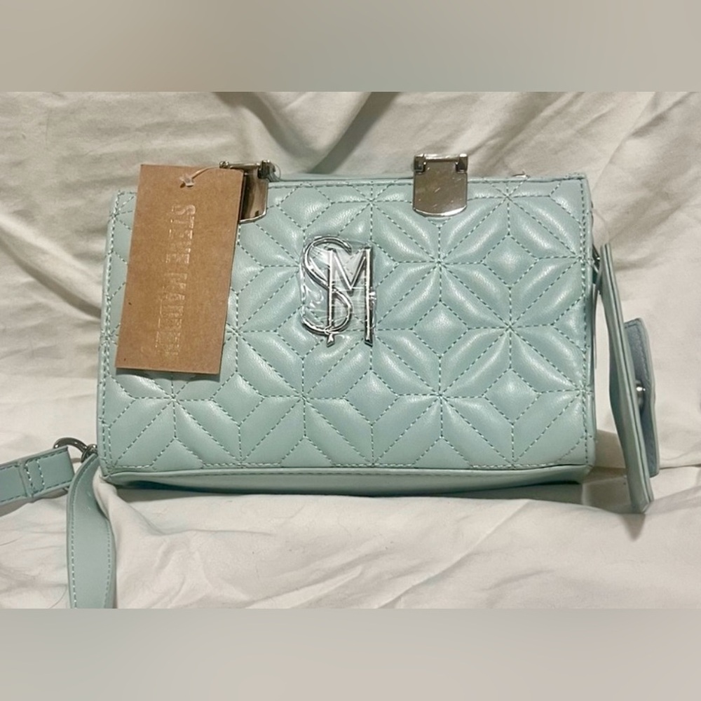 NWT Steve Madden Mint Green Quilted Hand Bag / Crossbody Removable Strap - Picture 5 of 10
